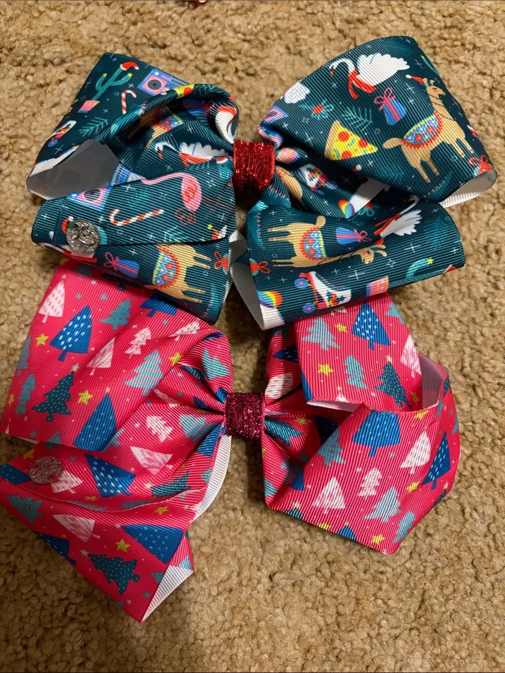Set of 7 Holiday Patterned JoJo Hair Bows-Assorted Colors